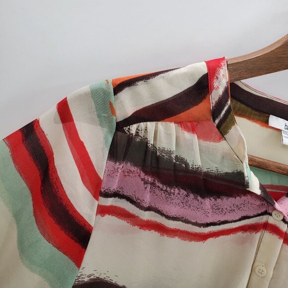 Bar III Womens M Multicolor Striped Button Front Long Sleeve Sheer Blouse Top - Picture 8 of 14